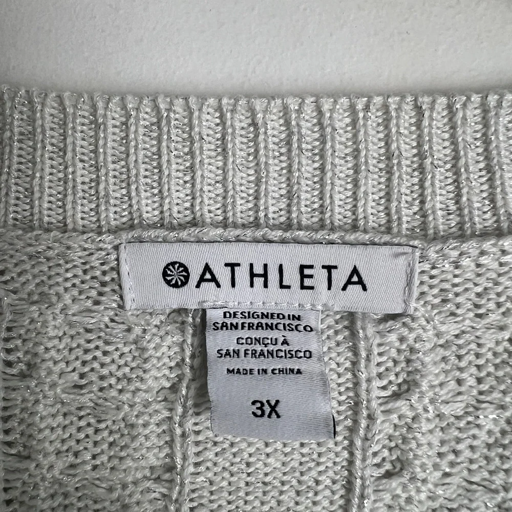 Athleta Women's 3X Crossroads Crewneck Light Silver Metallic Long Sleeve Sweater